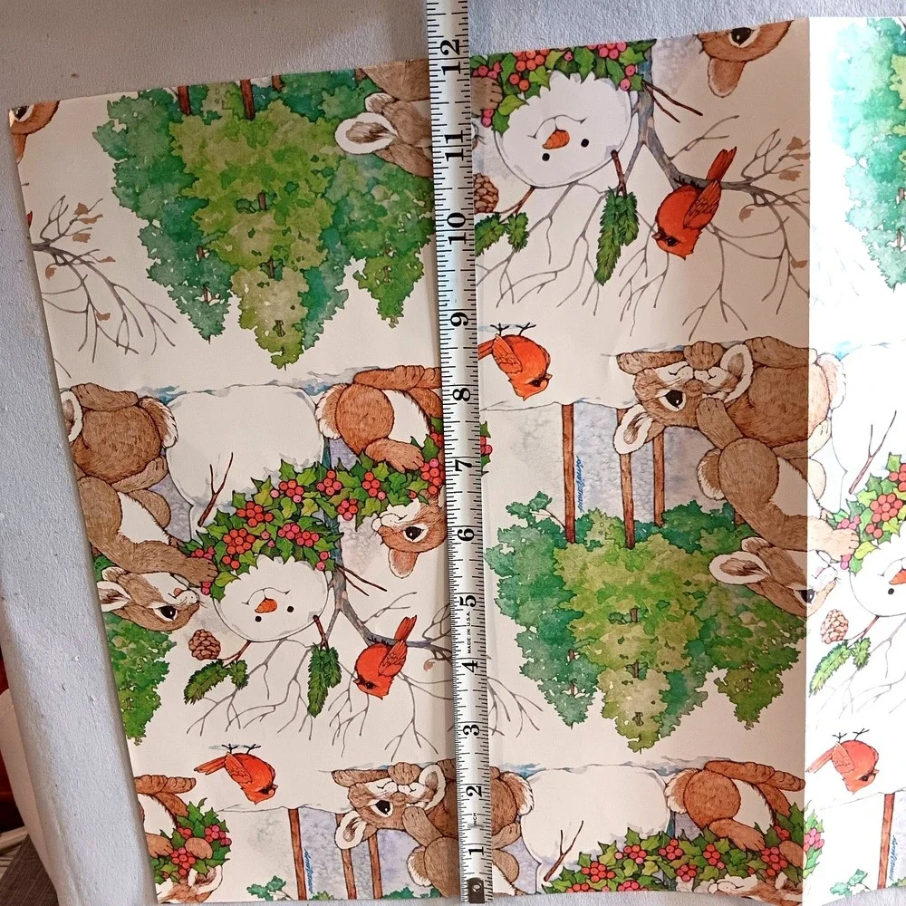 Current Cottontail Christmas Gift Wrap Set Rabbits Snowman 24x30 Vintage‎ 1981
